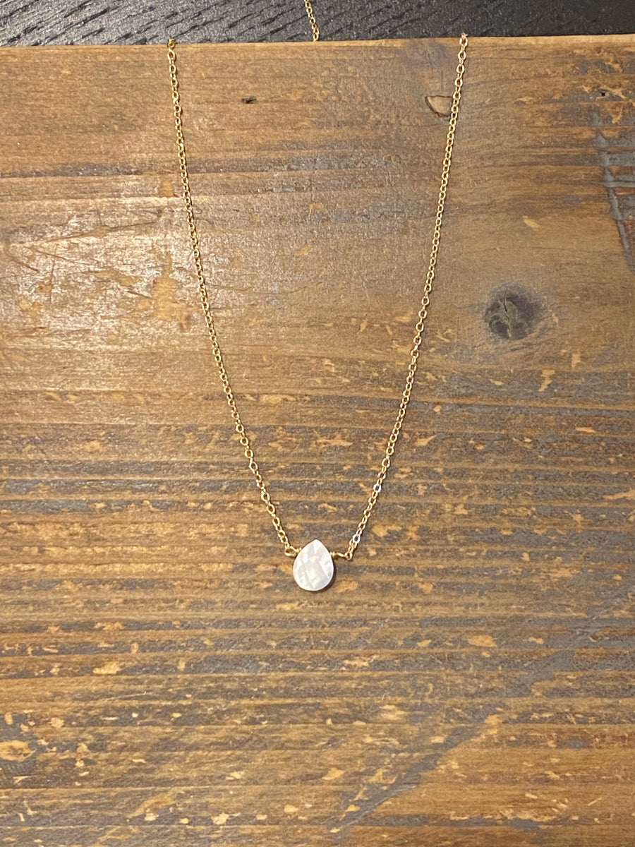 Gold large pearl shell teardrop necklace