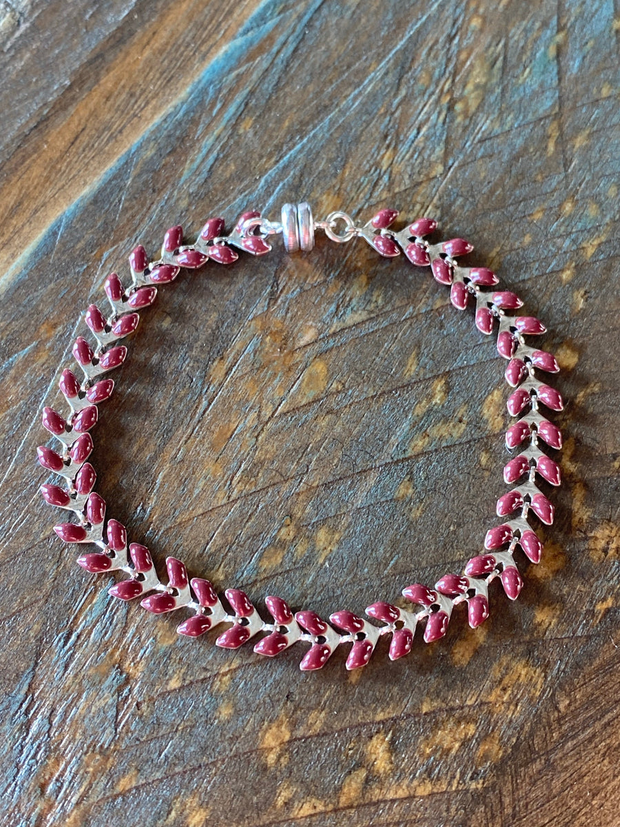 Long Burgundy Maroon and Silver Ivy Bracelet