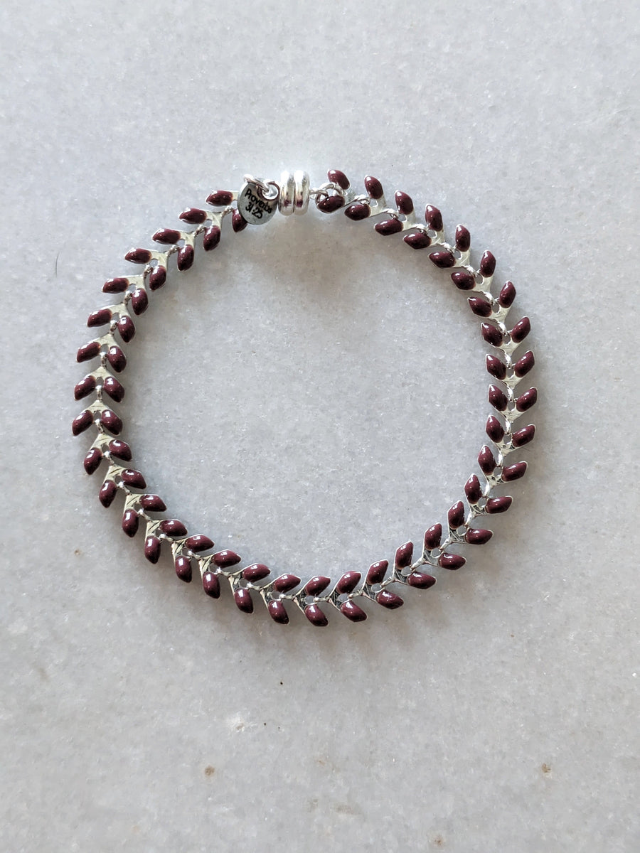Long Burgundy Maroon and Silver Ivy Bracelet
