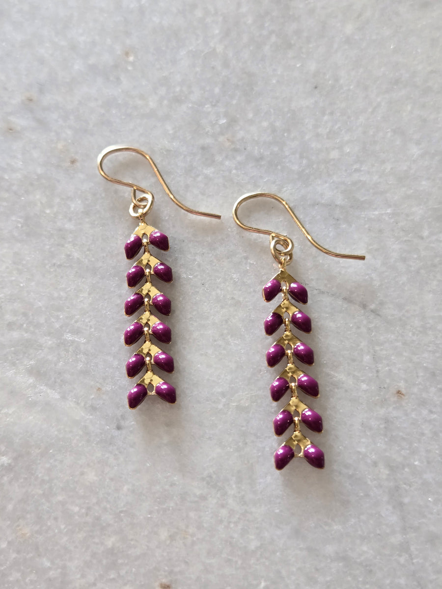 Purple on Gold Ivy Earrings