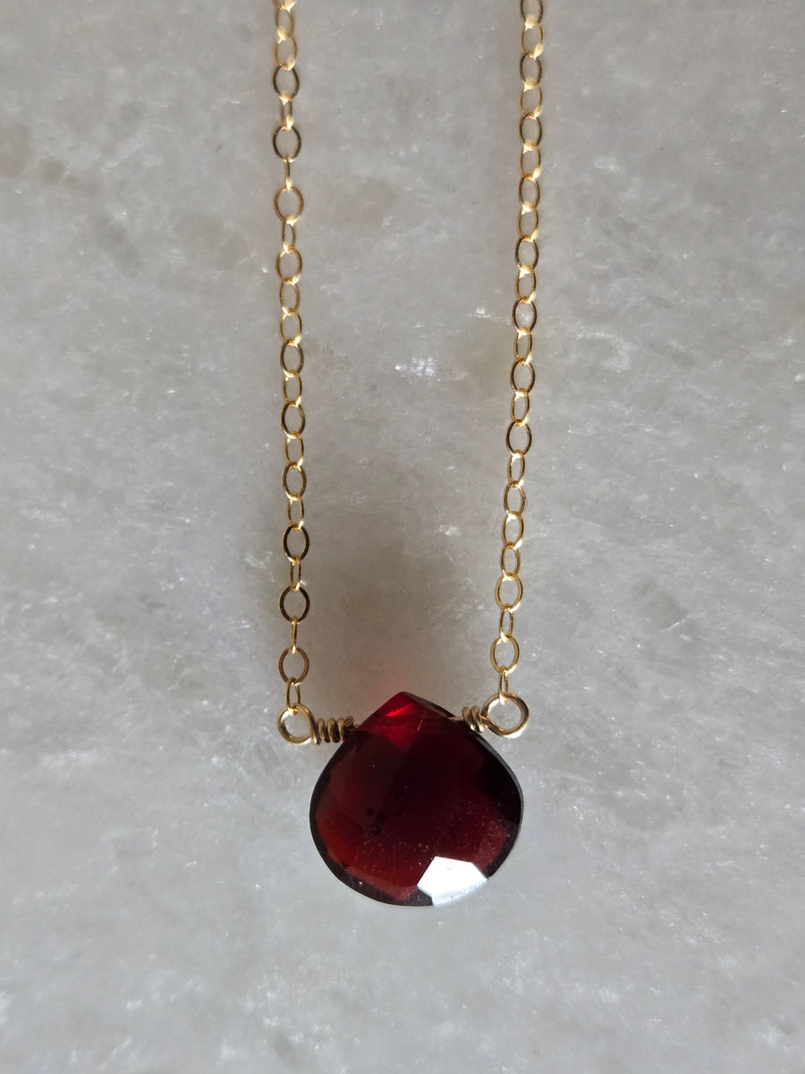 Gold red garnet large gemstone necklace