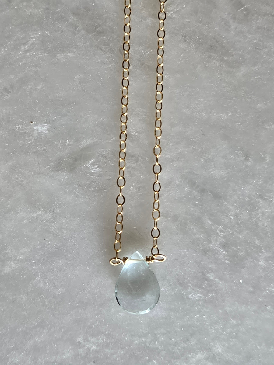 Gold aquamarine teardrop necklace