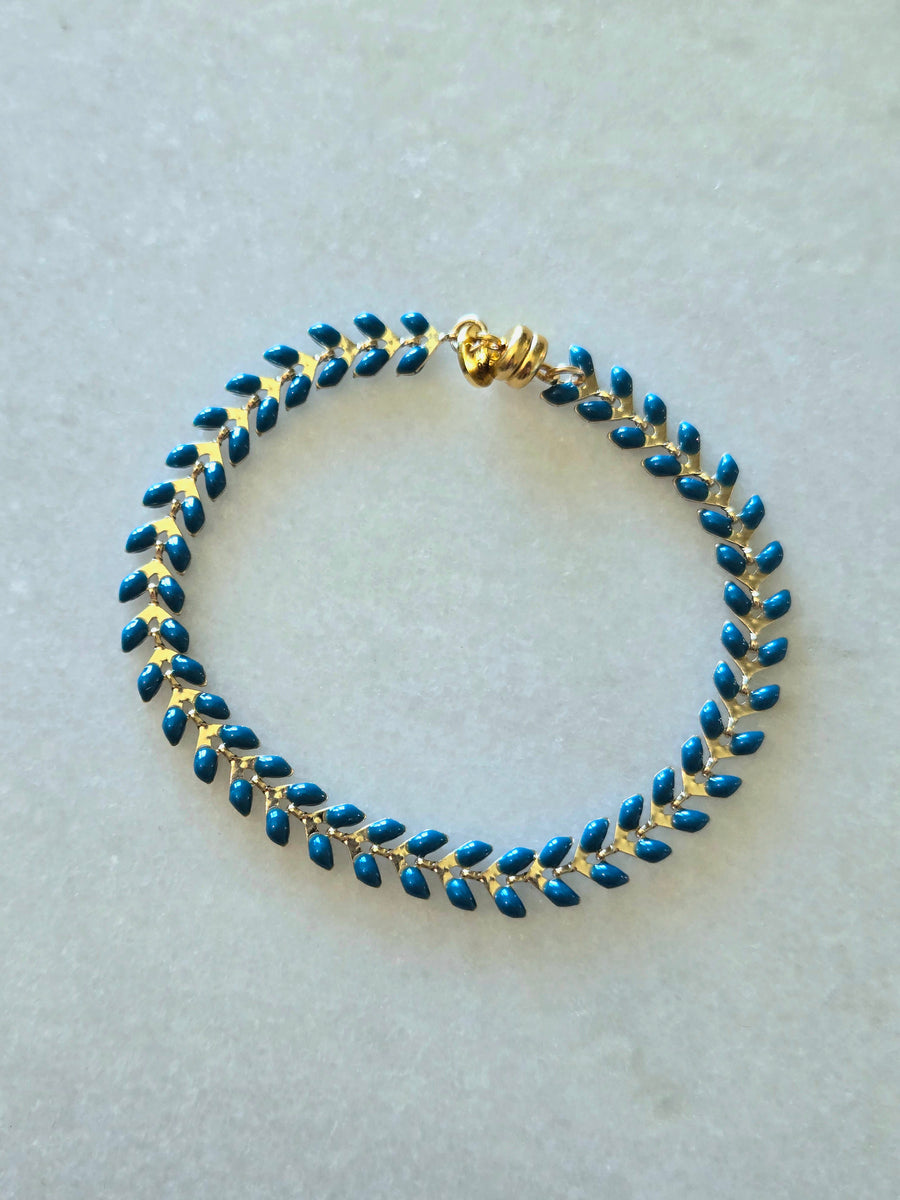 Peacock Teal Blue Gold Ivy bracelet