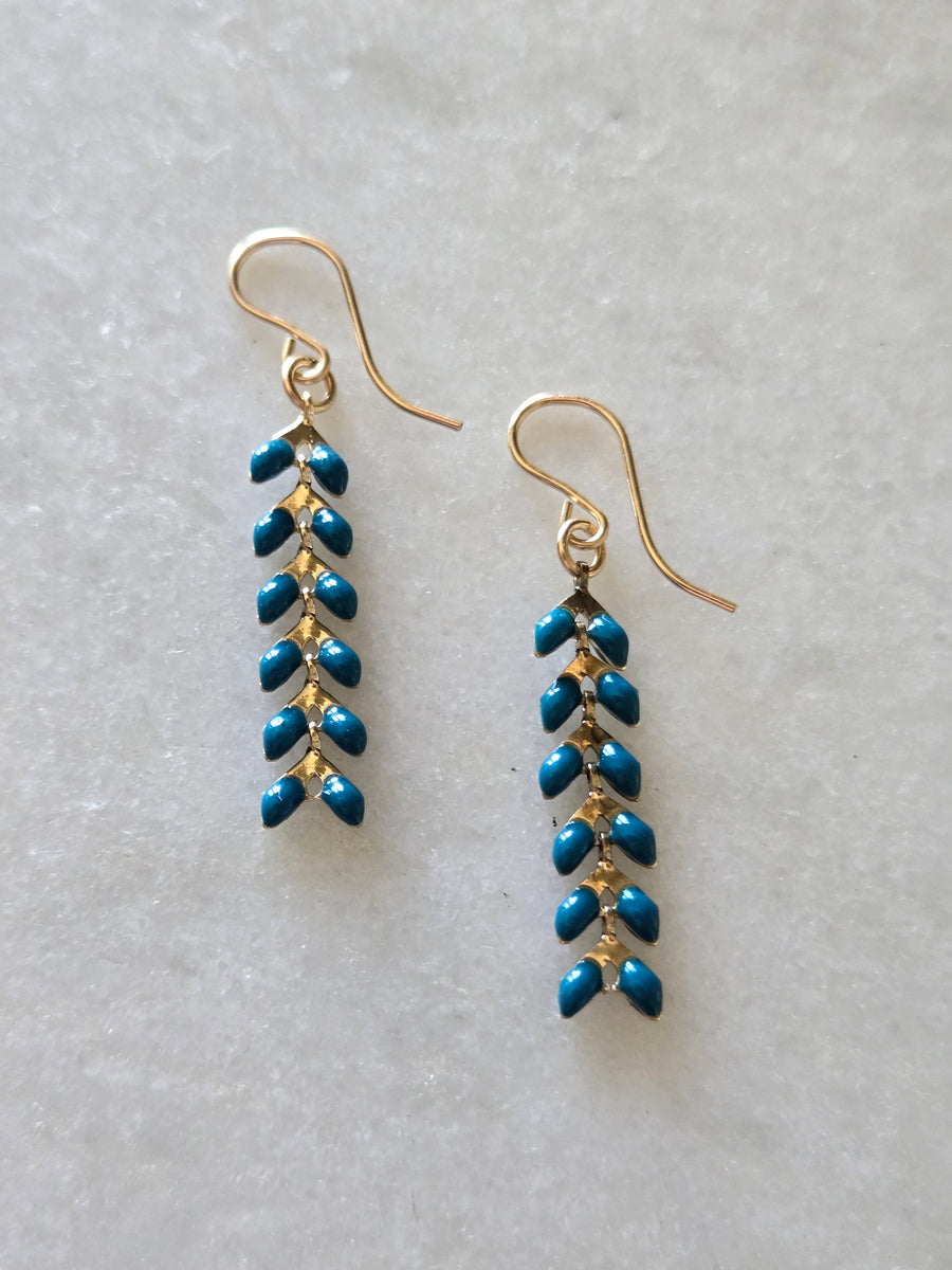 Peacock Teal and Gold Ivy Earrings