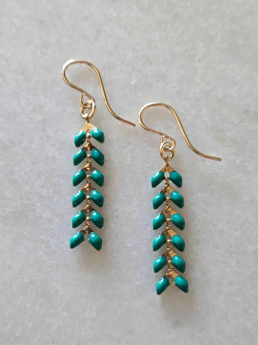 Turquoise Green and Gold Ivy Earrings