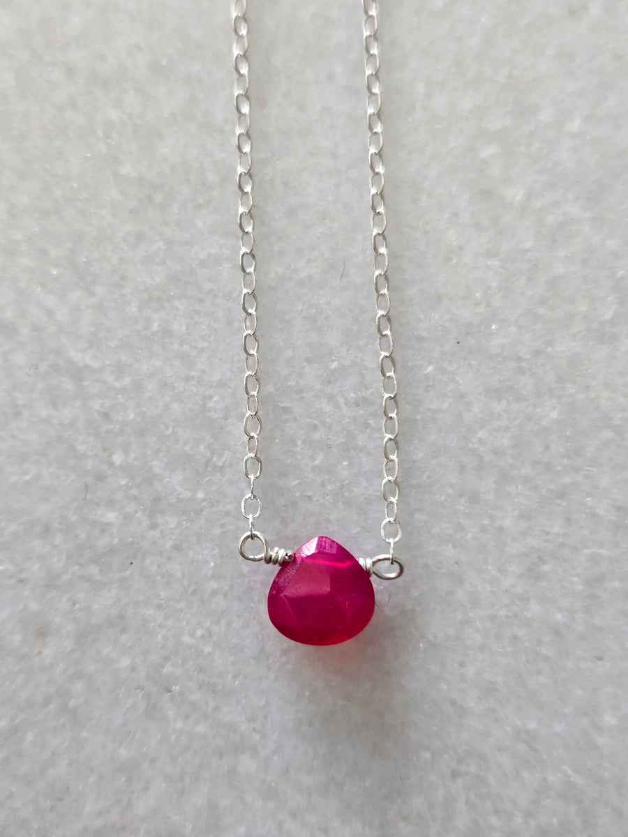 Silver hot pink chalcedony gemstone necklace