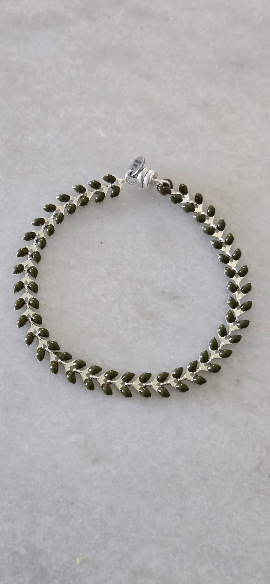 Long Olive Green and Silver Ivy Bracelet