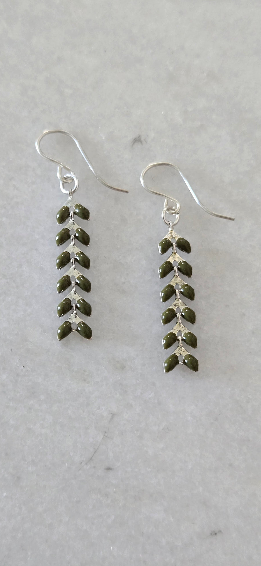 Olive Green and Silver Ivy Earrings in
