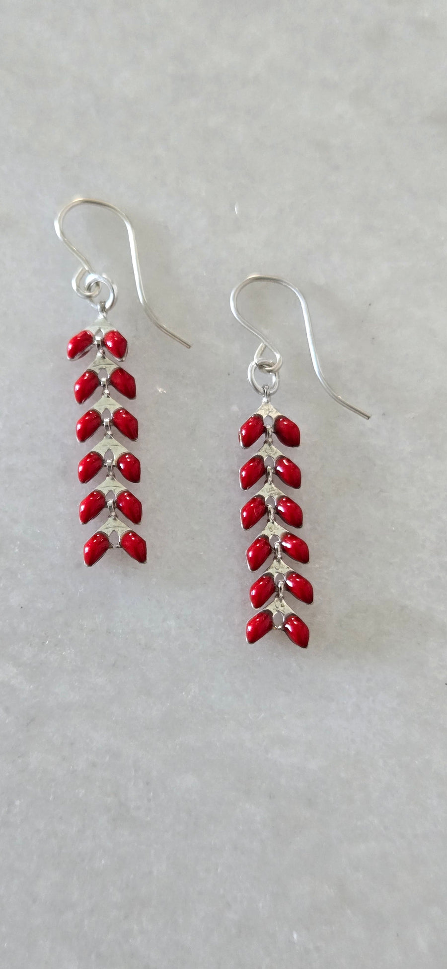 Red on Silver Ivy Earrings
