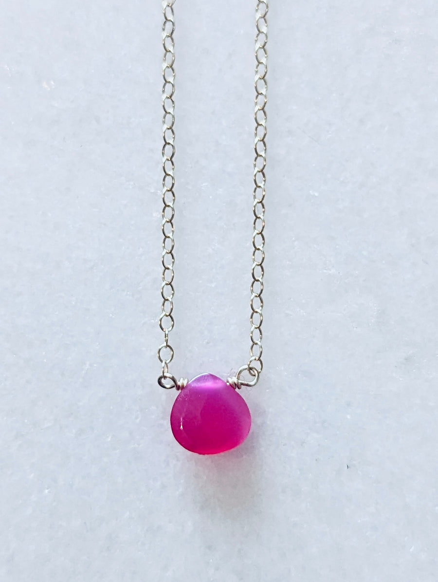 Gold hot pink chalcedony gemstone necklace