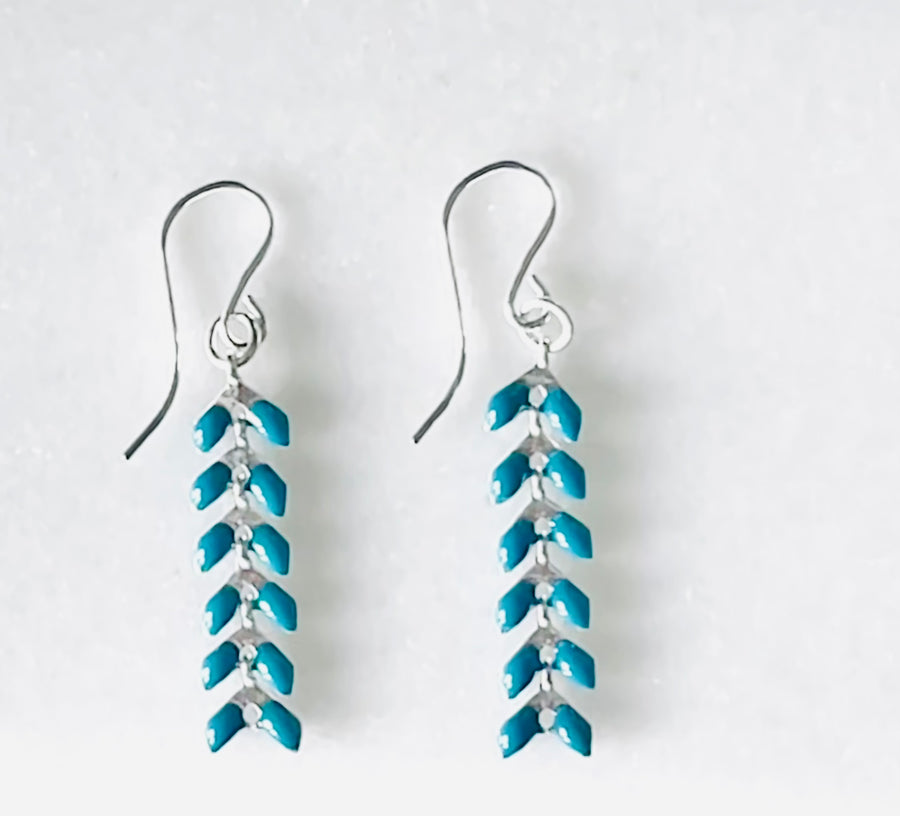 Peacock Teal Blue and Silver Ivy Earrings