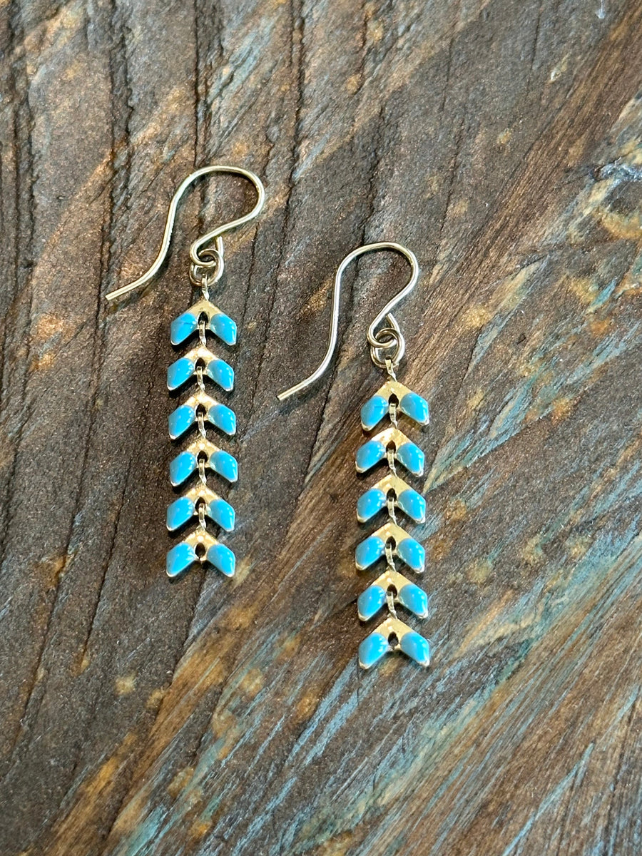 Sky Blue on Gold Ivy Earrings