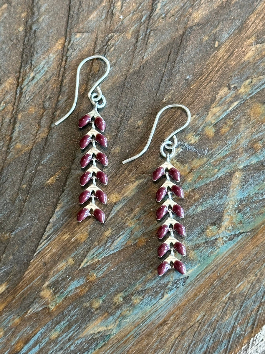 Burgundy Maroon on Silver Ivy Earrings