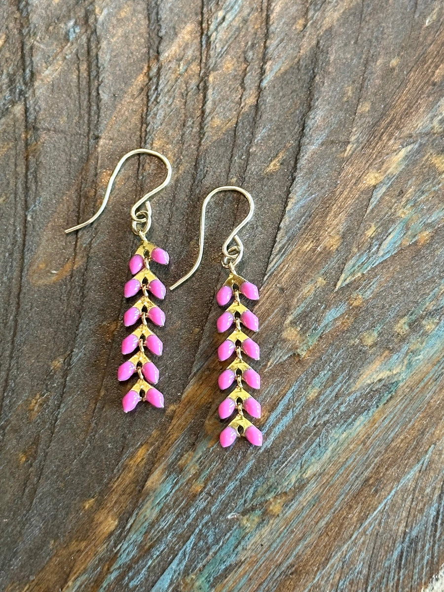 Pink on Gold Ivy Earrings