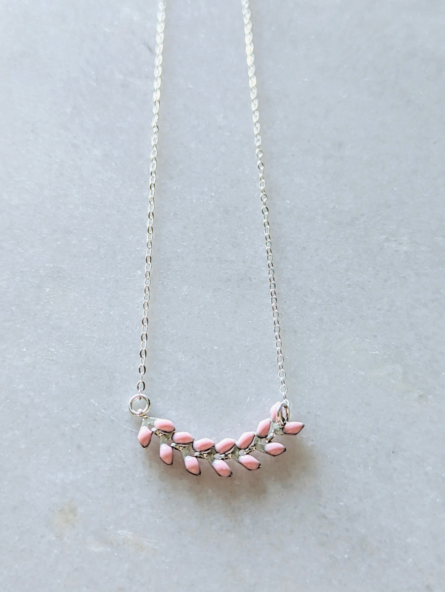 Light pink on sterling silver chain necklace