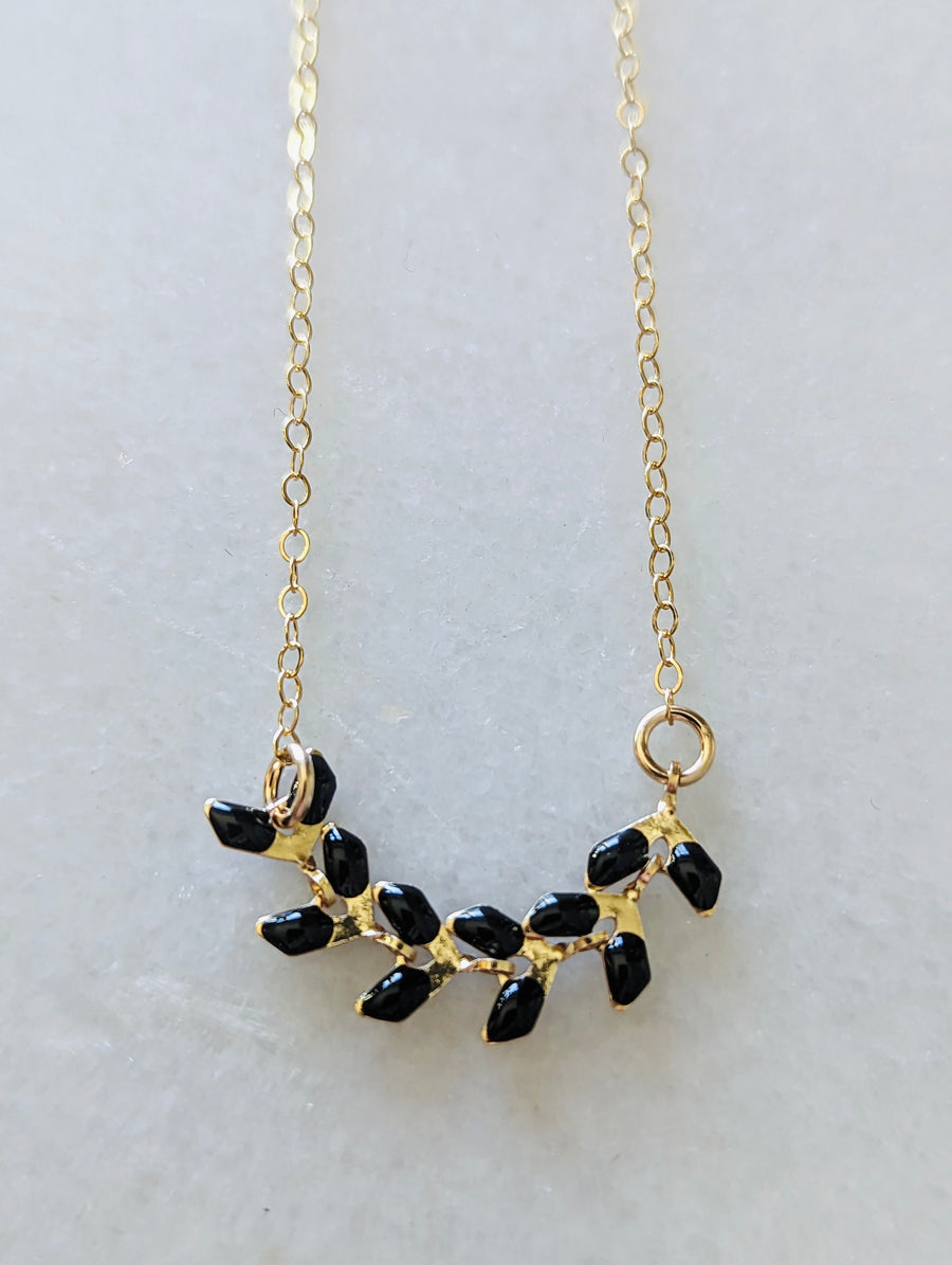 Gold Black Ivy on Gold Filled Necklace