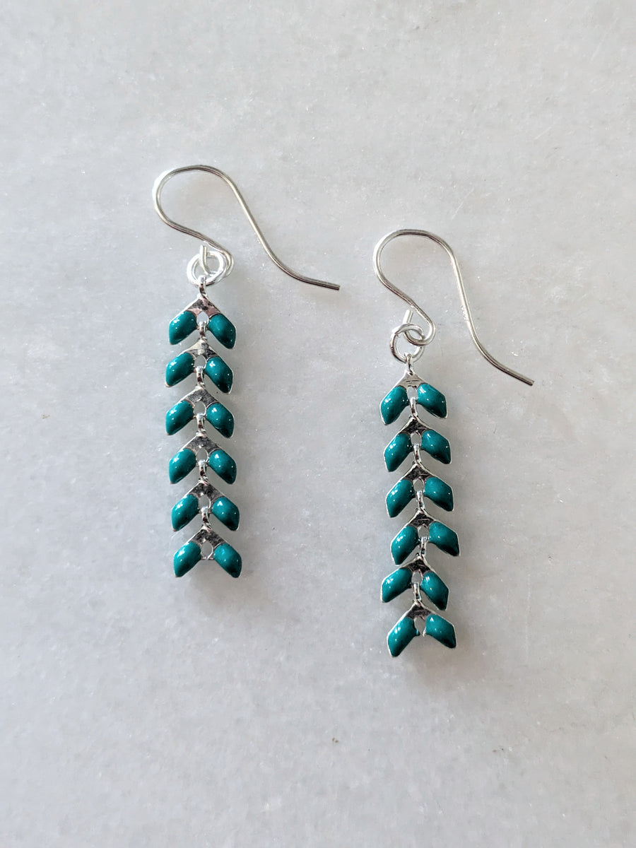 Turquoise on Silver Ivy Earrings