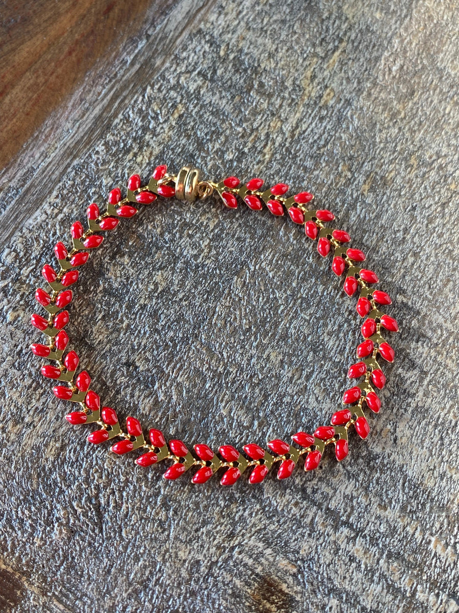 Long Red Gold Ivy Bracelet