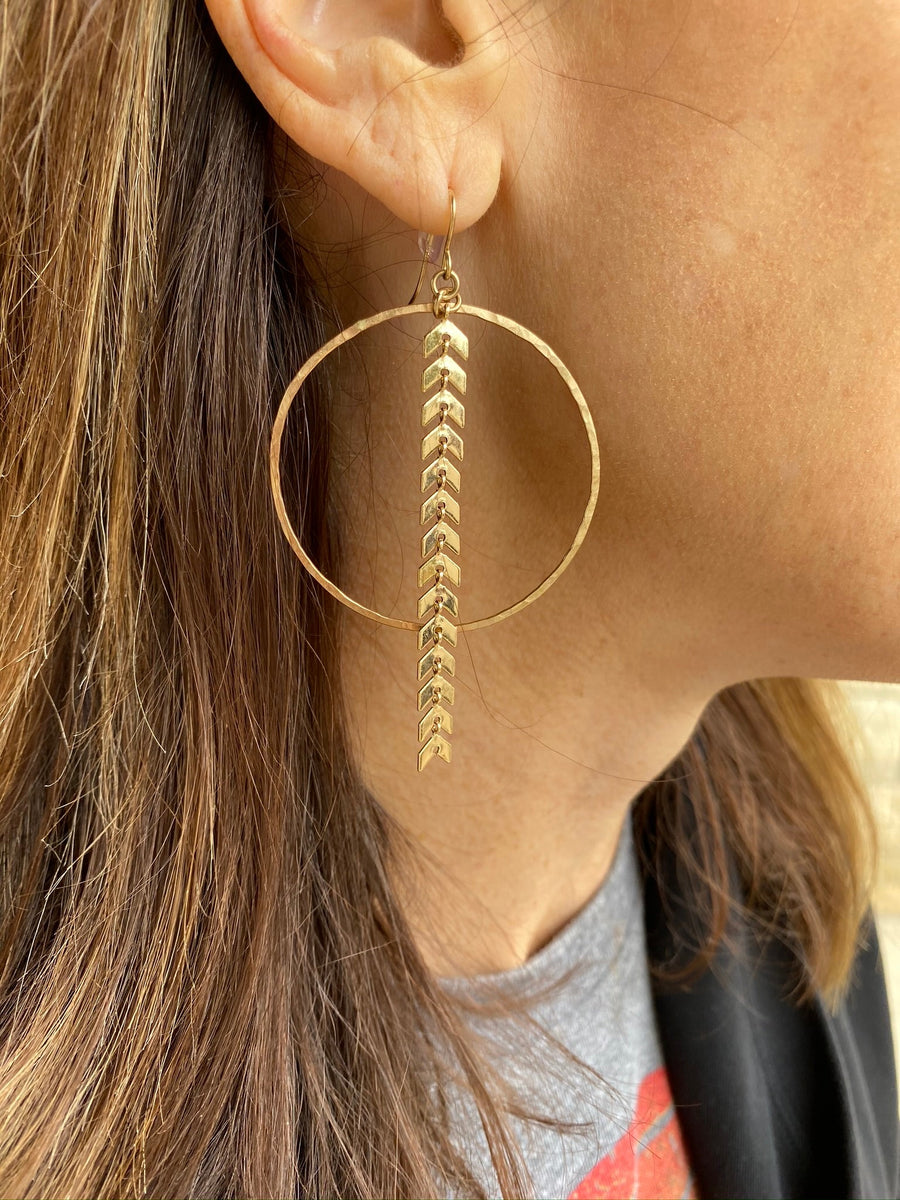 Small Hand Hammered 14K Gold Filled Hoop & Ivy Earrings