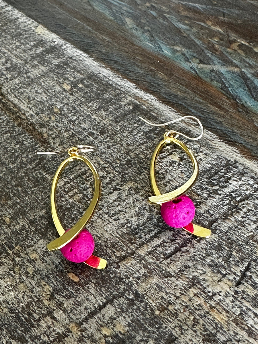 Hot Pink Gold Swoosh Earrings