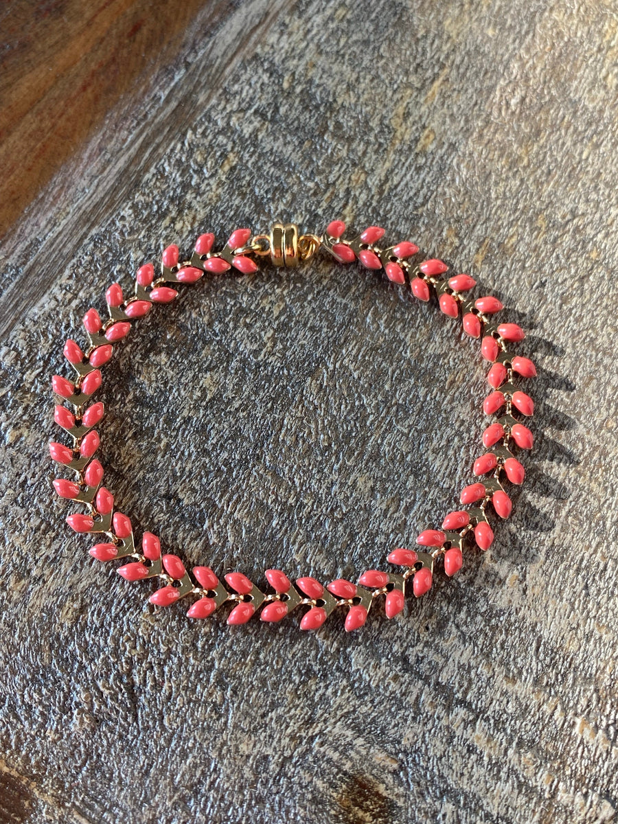 Long Coral Gold Ivy Bracelet