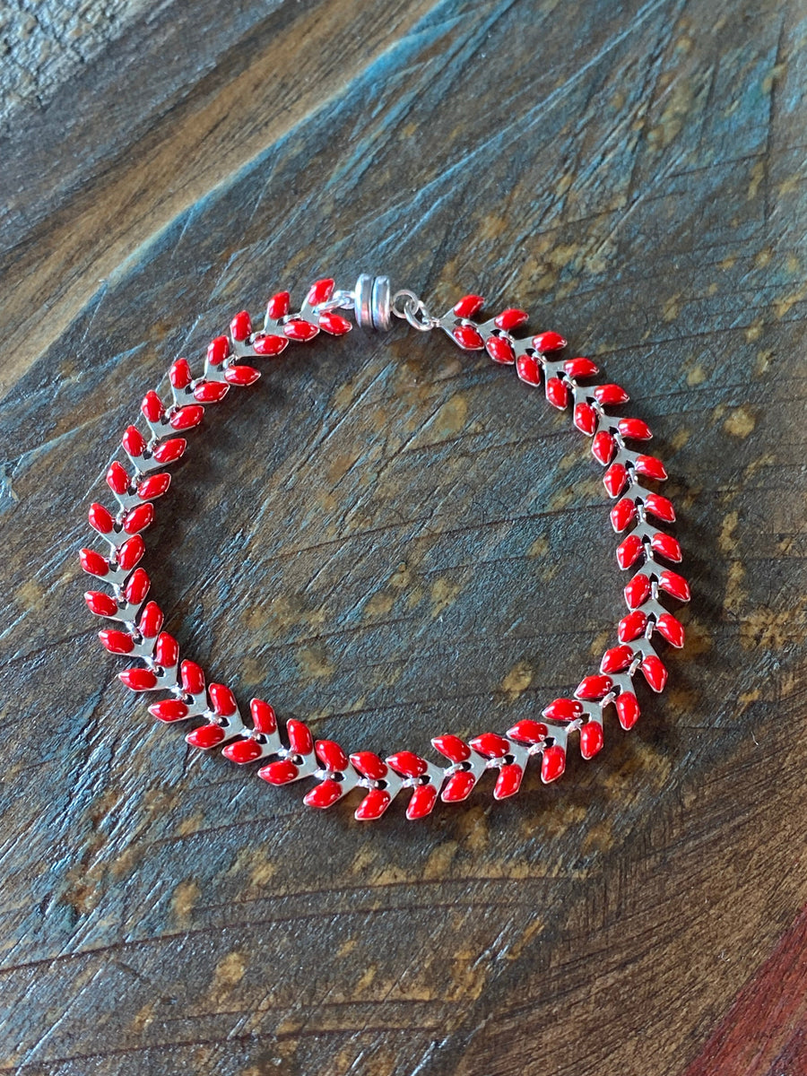 Long Red Silver Ivy Bracelet