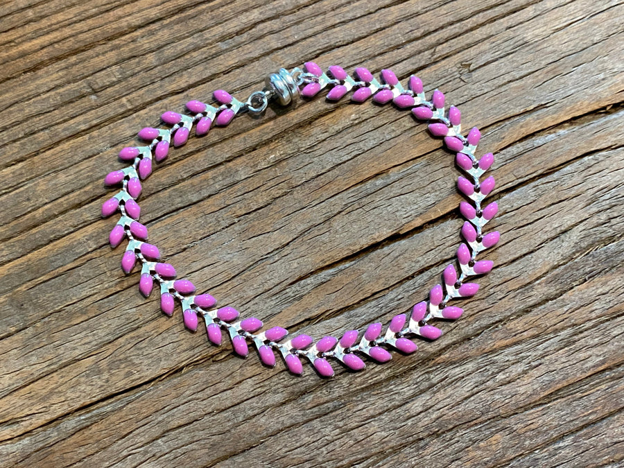 Long Pink Silver Ivy Bracelet
