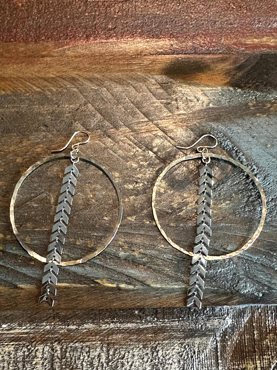 Hand Hammered 14K Gold Filled Hoop & Silver Ivy Earrings