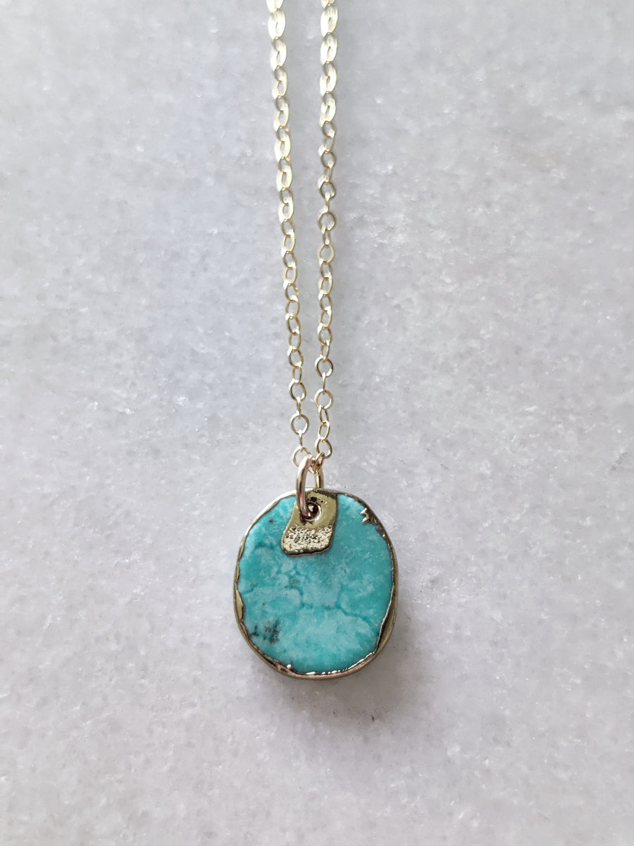 Gold edged turquoise pendant necklace