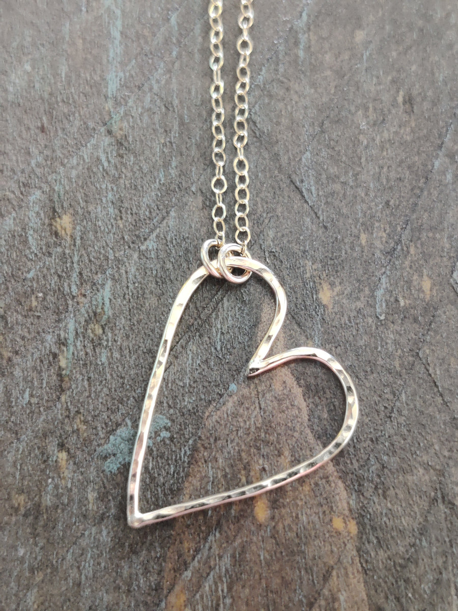 Gold Large Hammered Irregular Heart Necklace