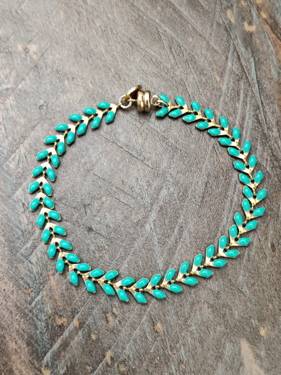 Peacock Teal Blue Gold Ivy bracelet