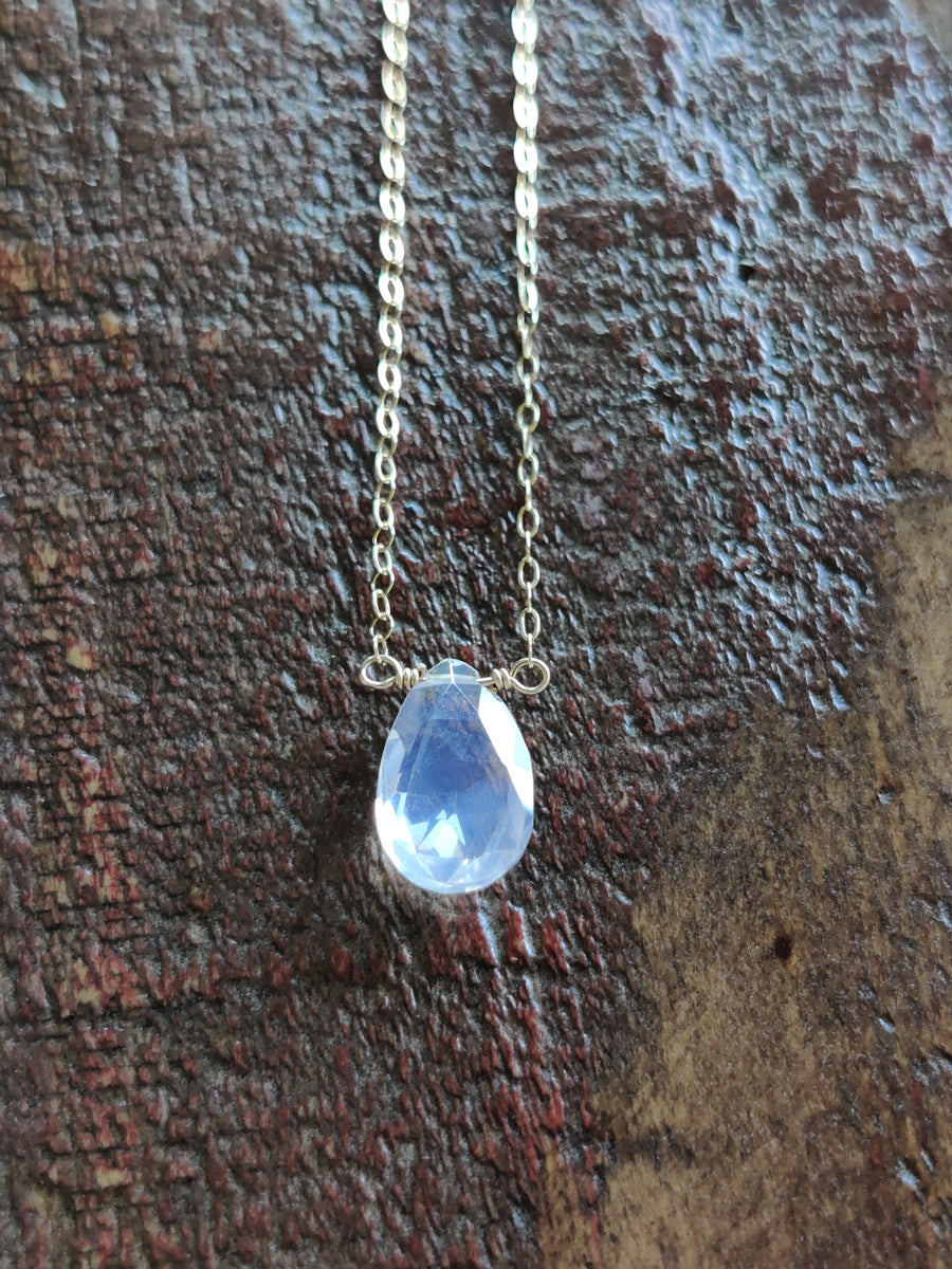 Gold lavender moon quartz teardrop gemstone necklace