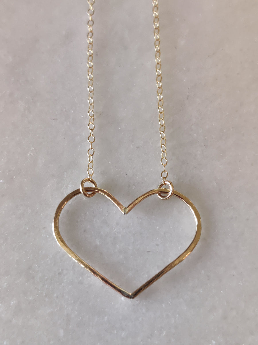 Gold Suspended Hammered Heart Necklace