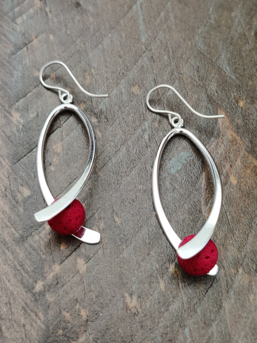 Silver and Red Swoosh Earrings