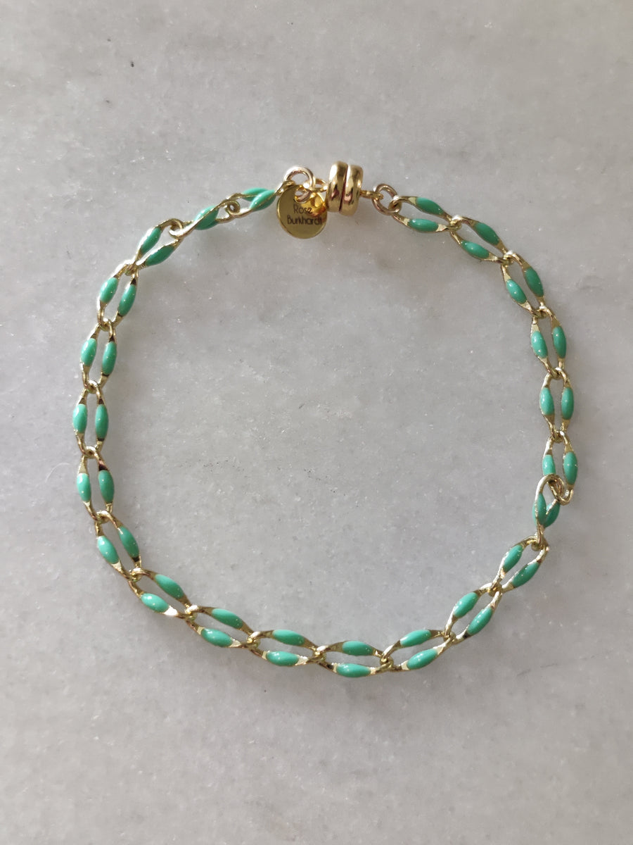 Long gold mint dapped link bracelet