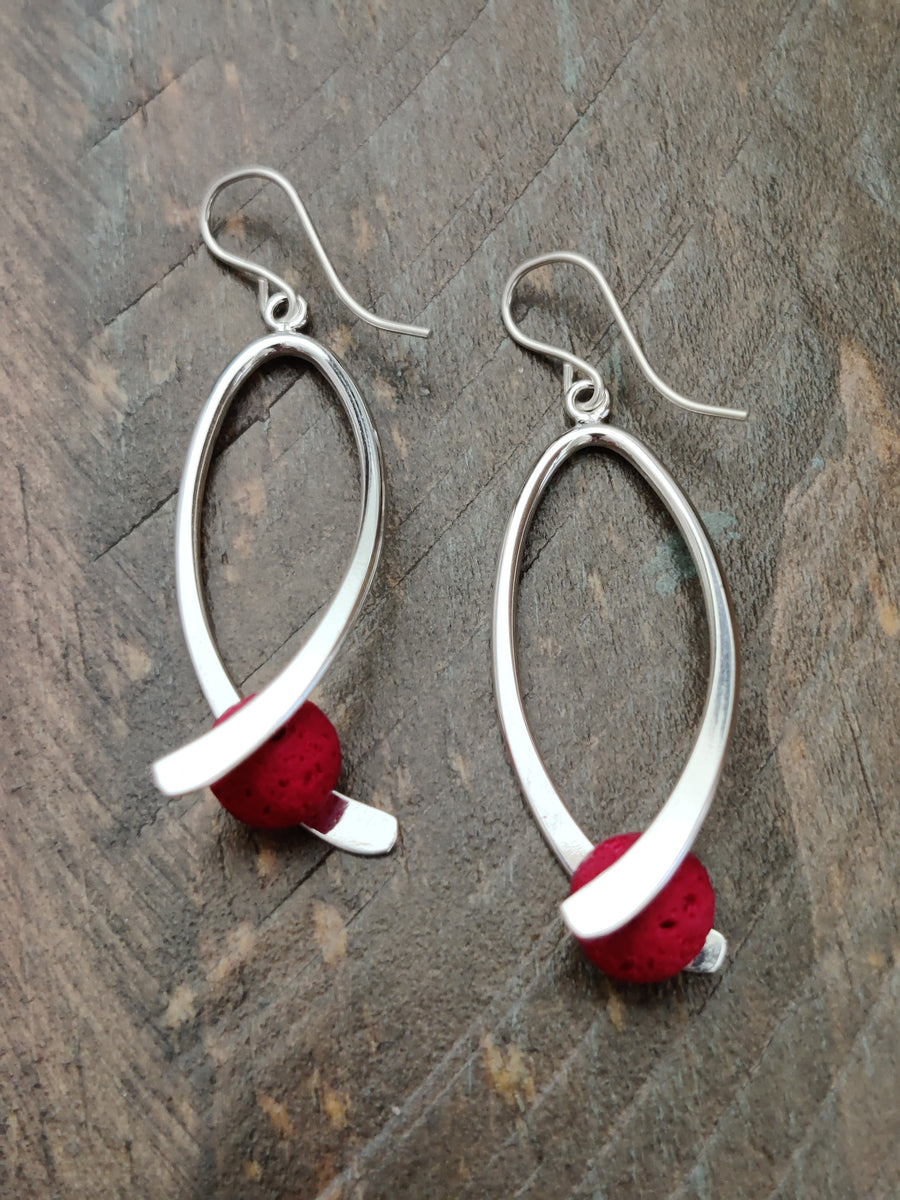 Silver and Red Swoosh Earrings