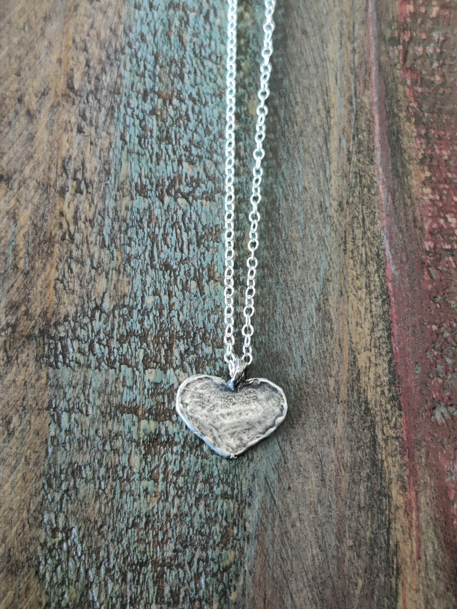 Silver antiqued hammered heart necklace