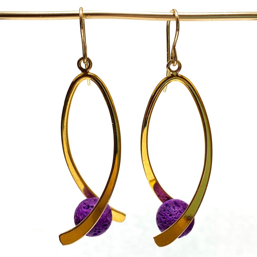 Purple and Gold Swoosh Earrings
