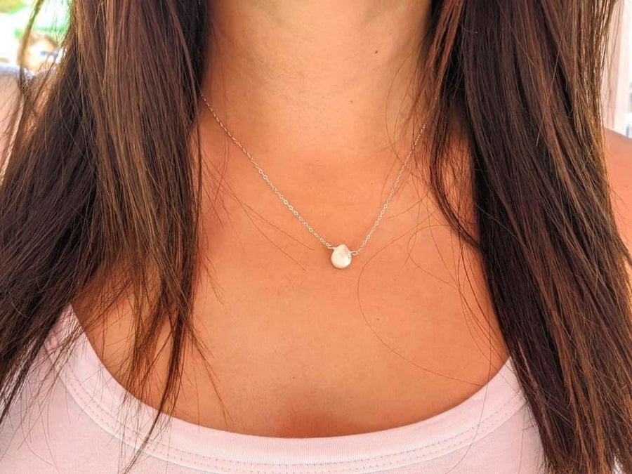 Silver pearl shell teardrop necklace
