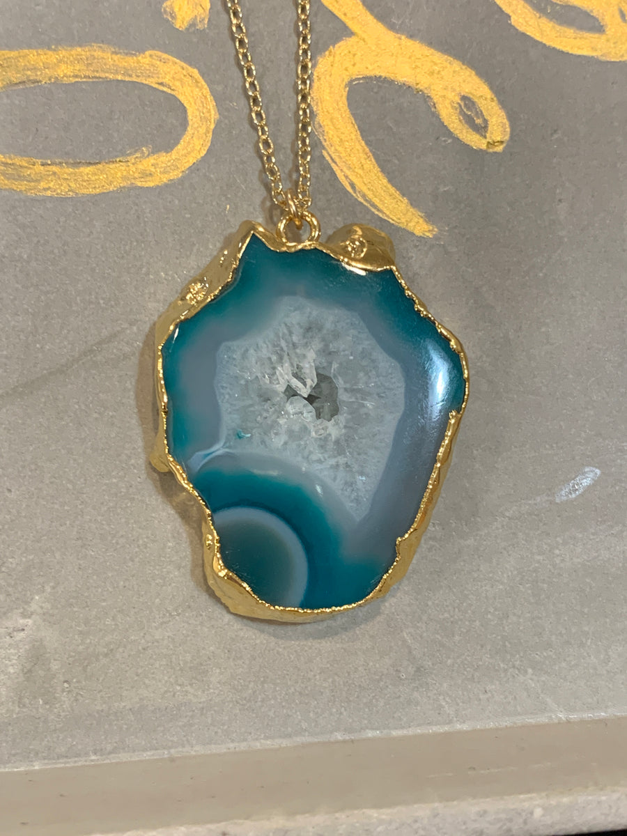 Gold turquoise agate pendant