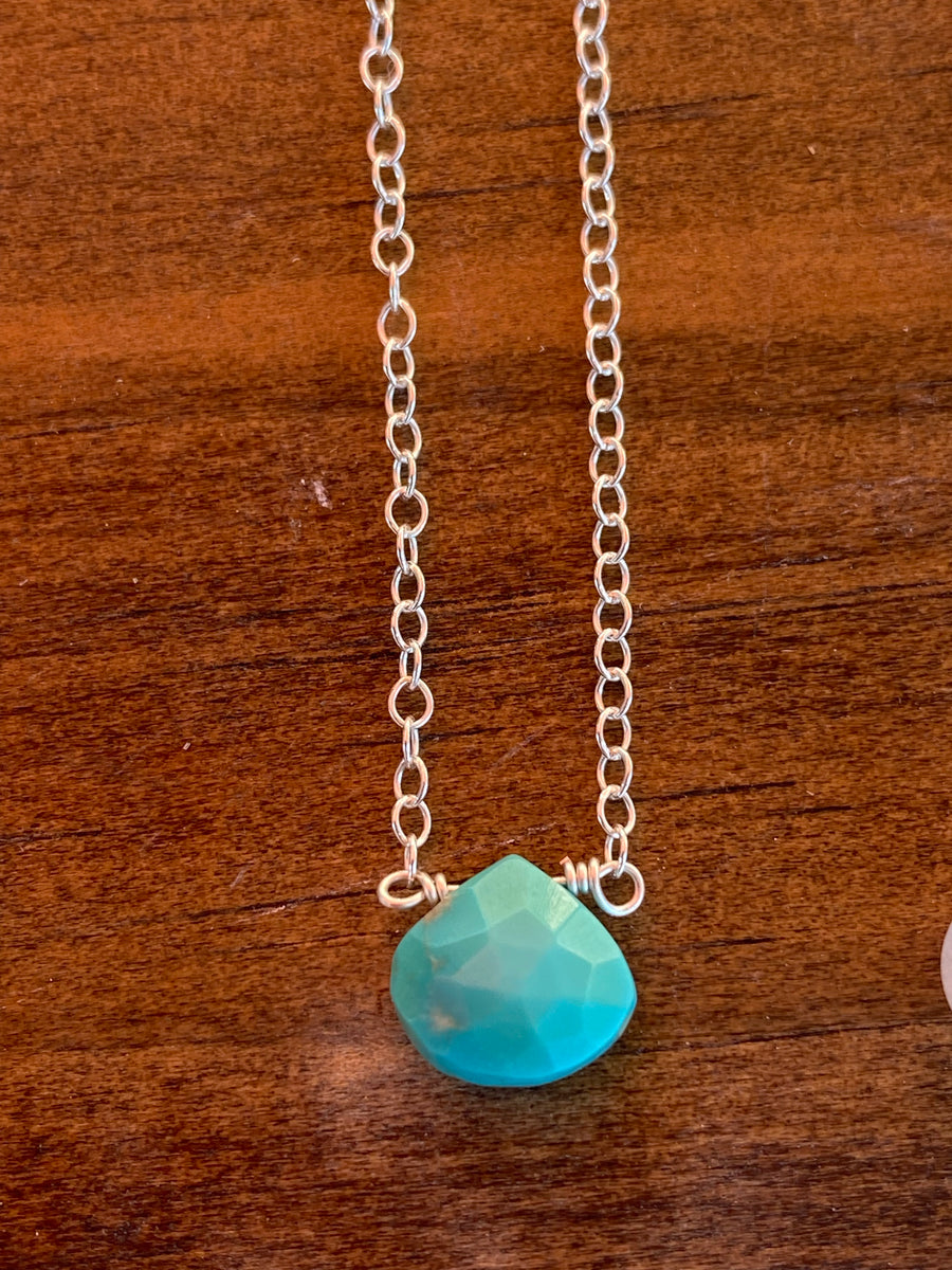 Silver turquoise teardrop gemstone necklace