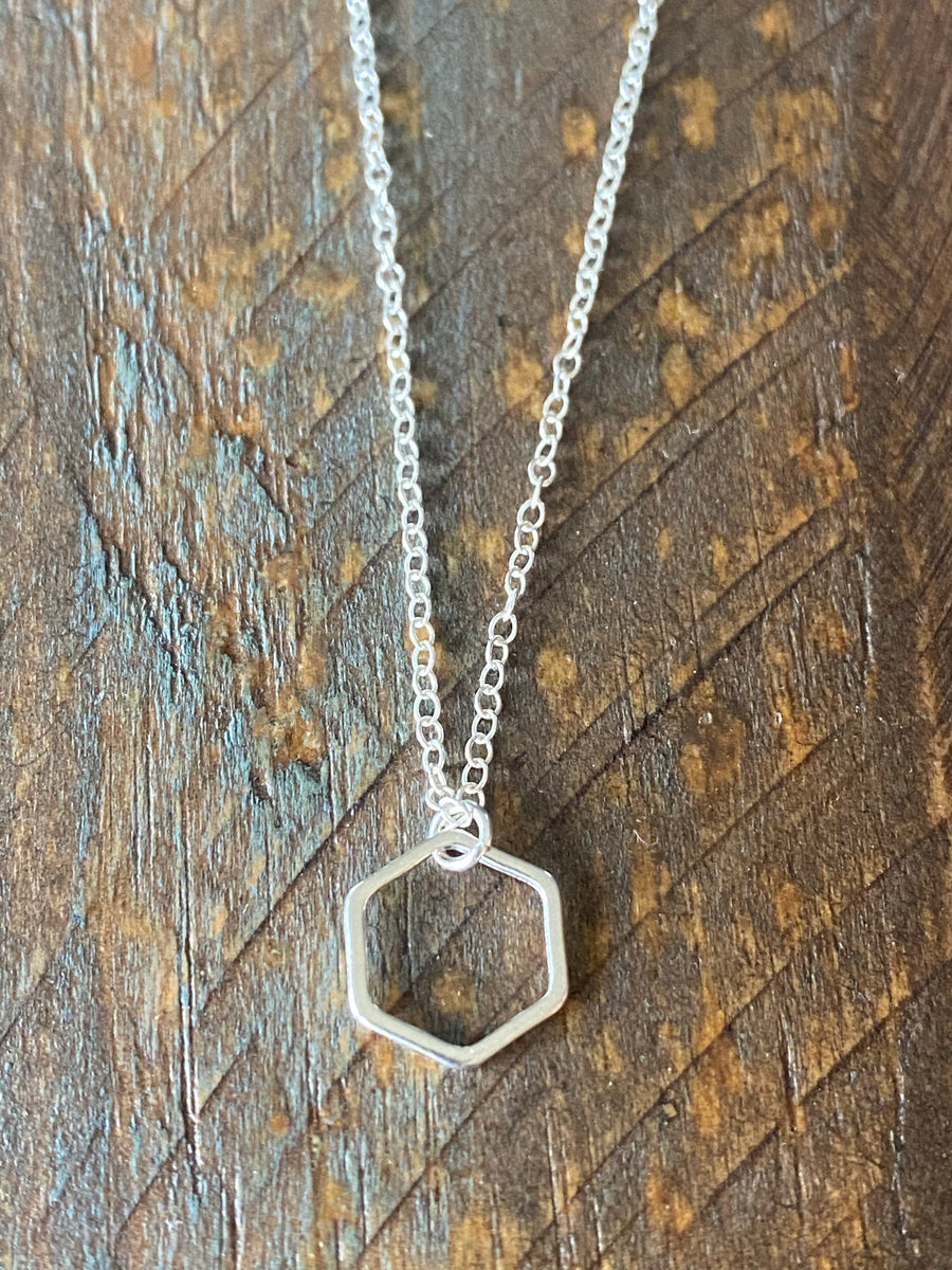Silver hexagon necklace