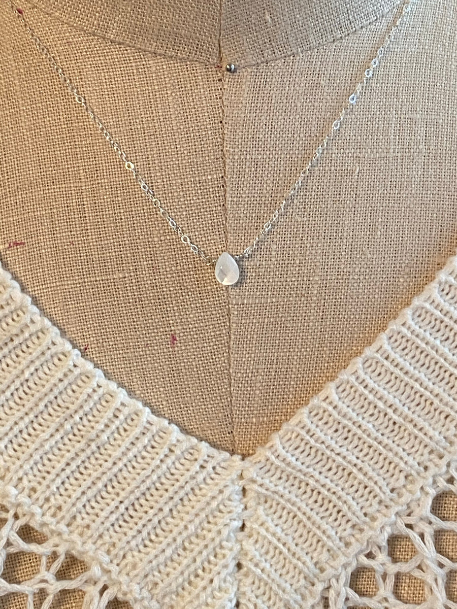 Silver tiny pearl shell teardrop necklace
