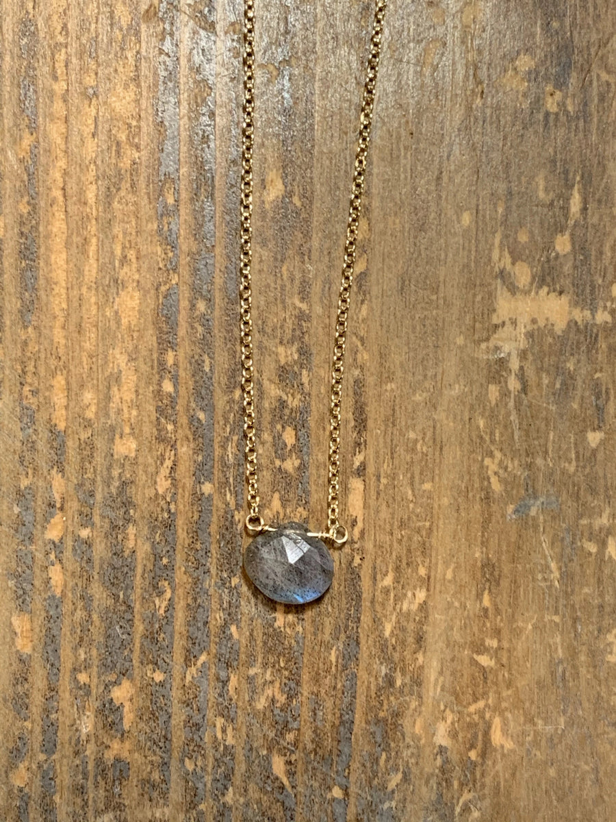 Gold labradorite teardrop gemstone necklace