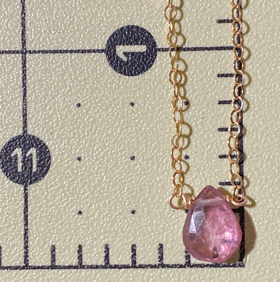Silver pink topaz drop necklace
