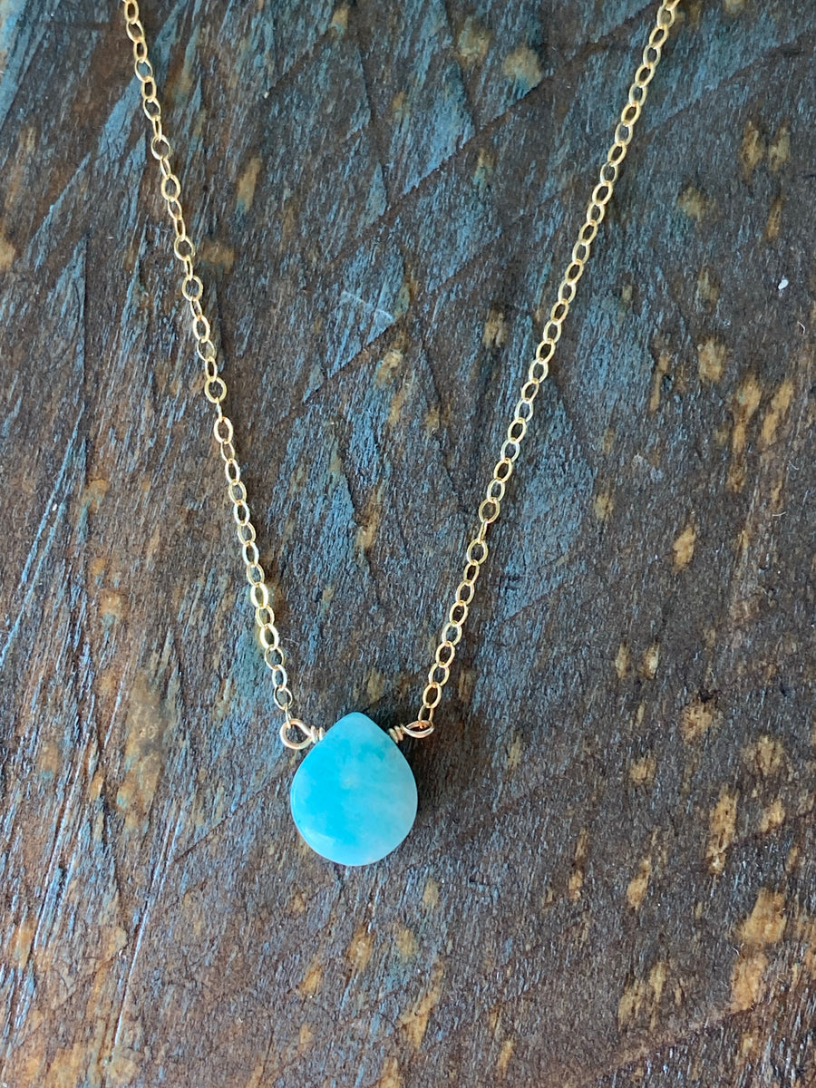 Gold mint amazonite teardrop gemstone necklace