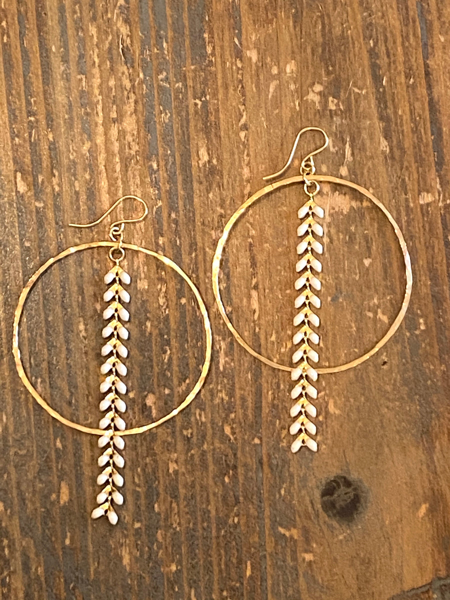 Hand Hammered 14K Gold Filled Hoop & White Ivy Earrings