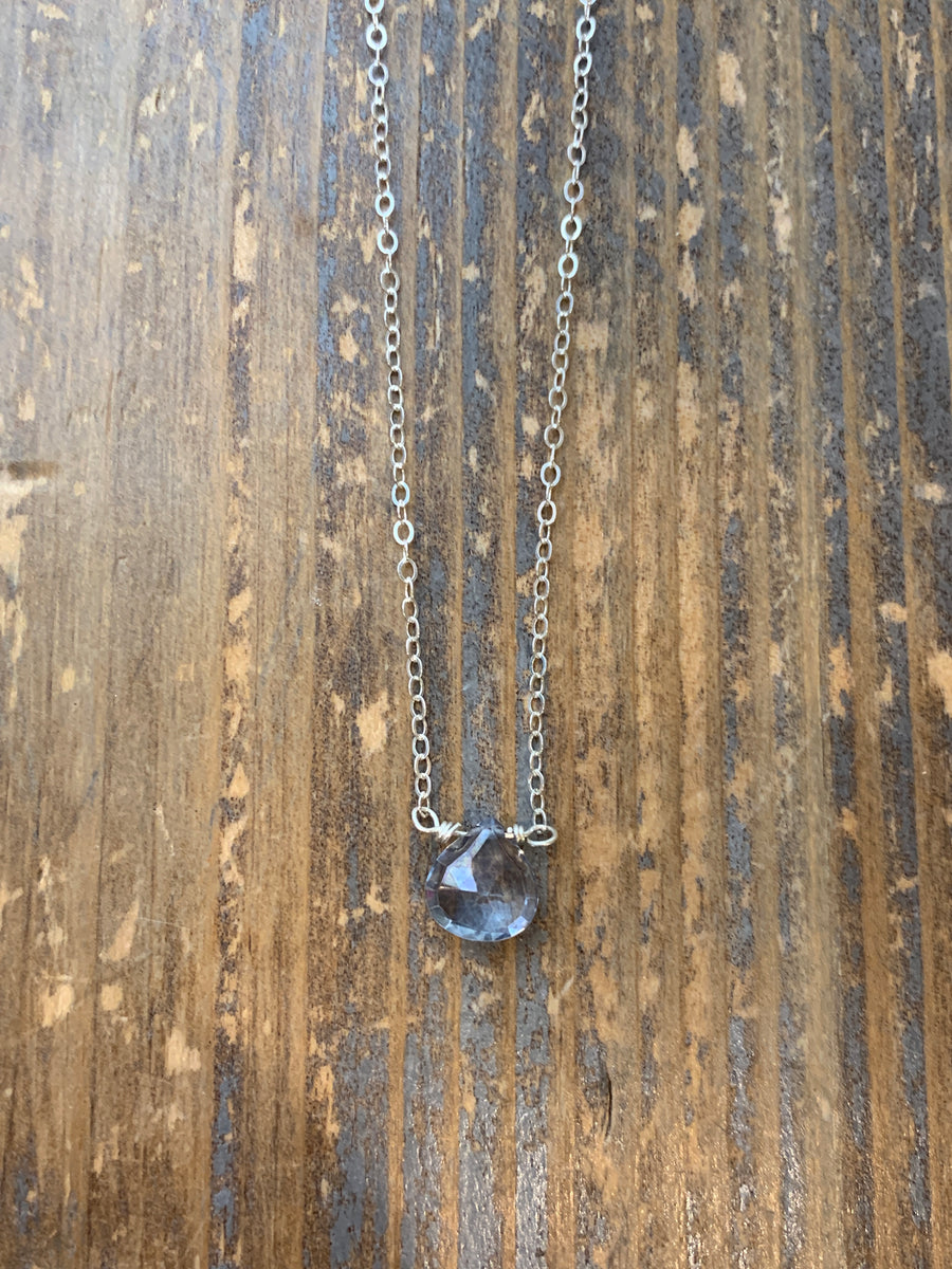 Silver smokey quartz teardrop necklace
