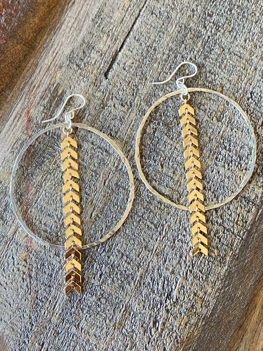 Hand Hammered Sterling Silver Hoop & Gold Filled Ivy Earrings