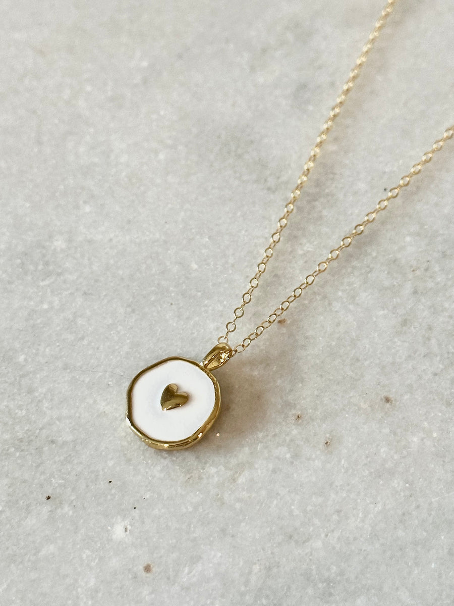 Gold White Heart Circle Necklace
